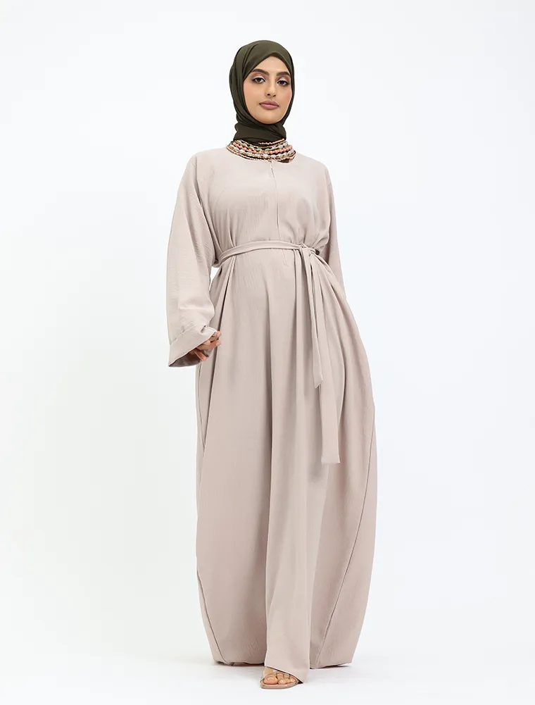 Beige Linen Feel Basic Abaya